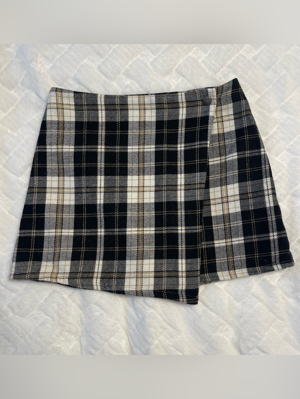 No Boundaries Black Cream Plaid Wrap Mini Skirt